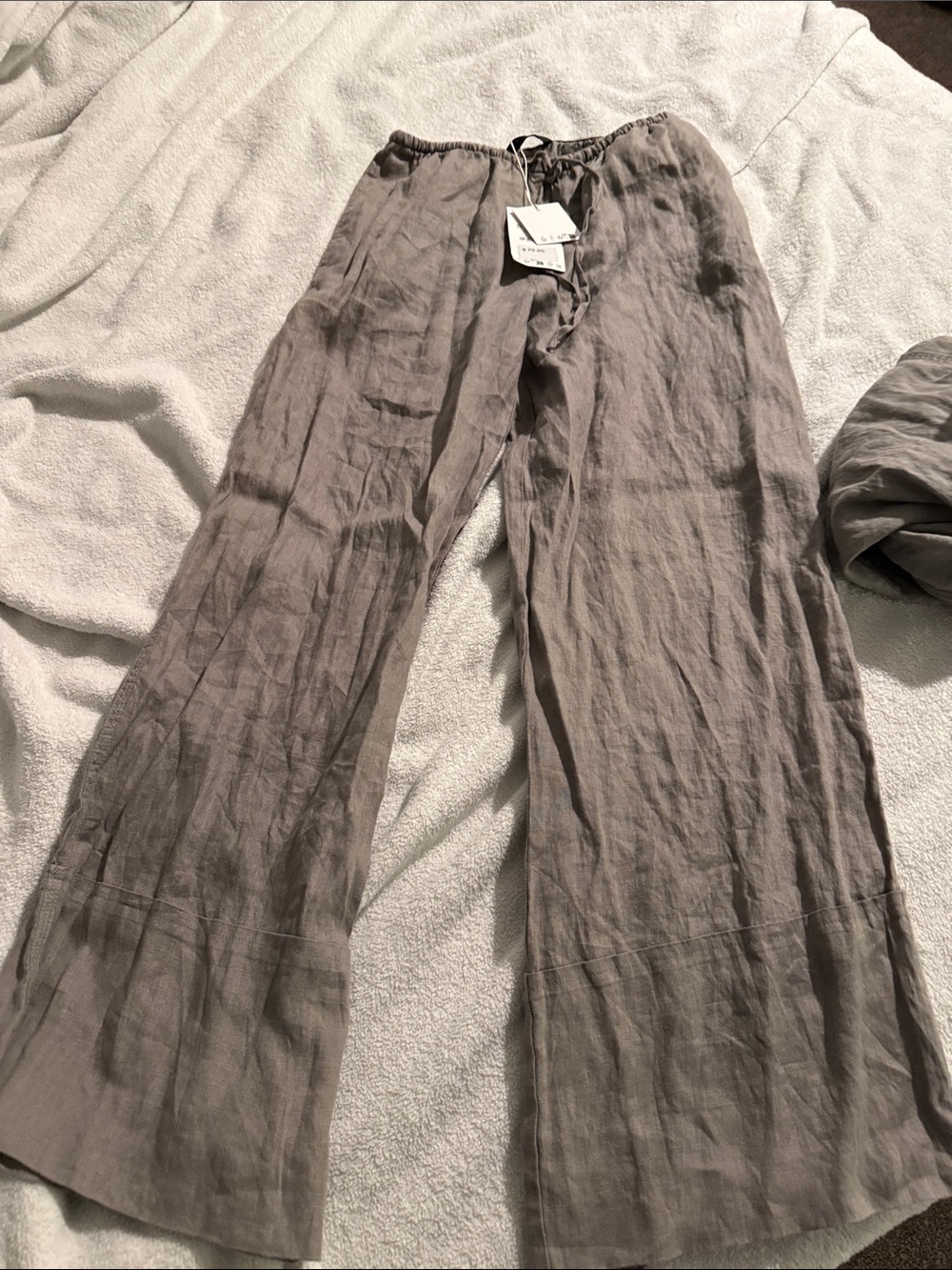 Zara Taupe Wide-Leg Linen Pants - Picture 1 of 5
